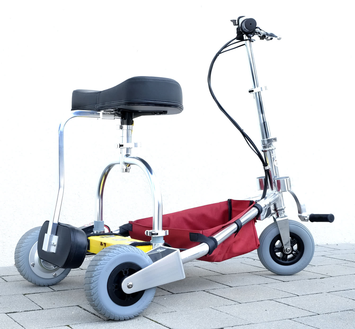 TravelScoot with backrest attachment pointing downwards