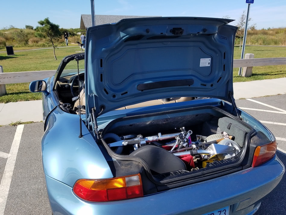 TravelScoot fits in the small trunk of a roadster Z3