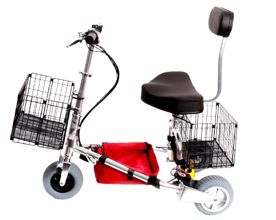 TravelScoot with two mounted baskets rear and front